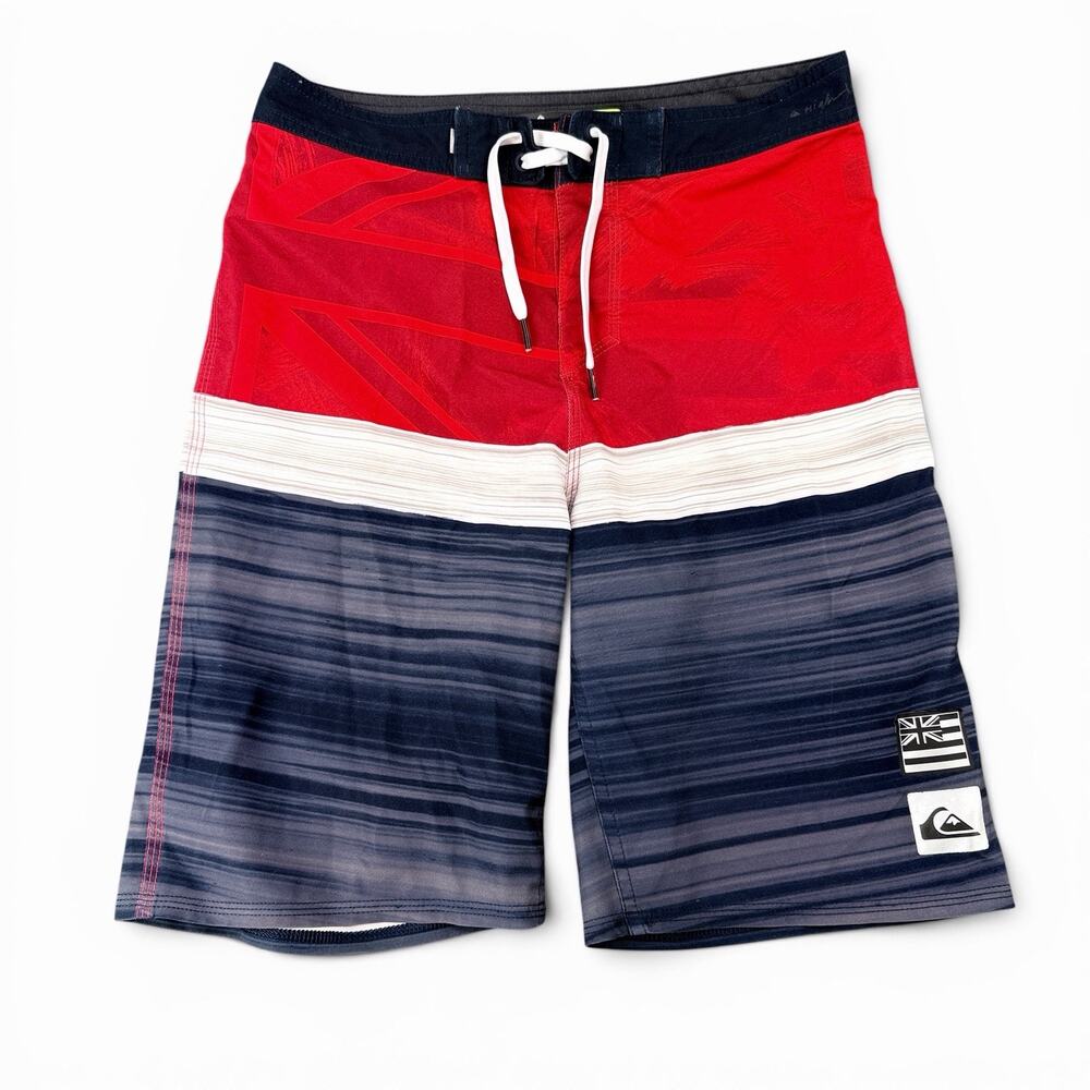 Quiksilver Mens Board Shorts Sz 28 Red Stretch Surf Swim Highline Hawaii Y2K